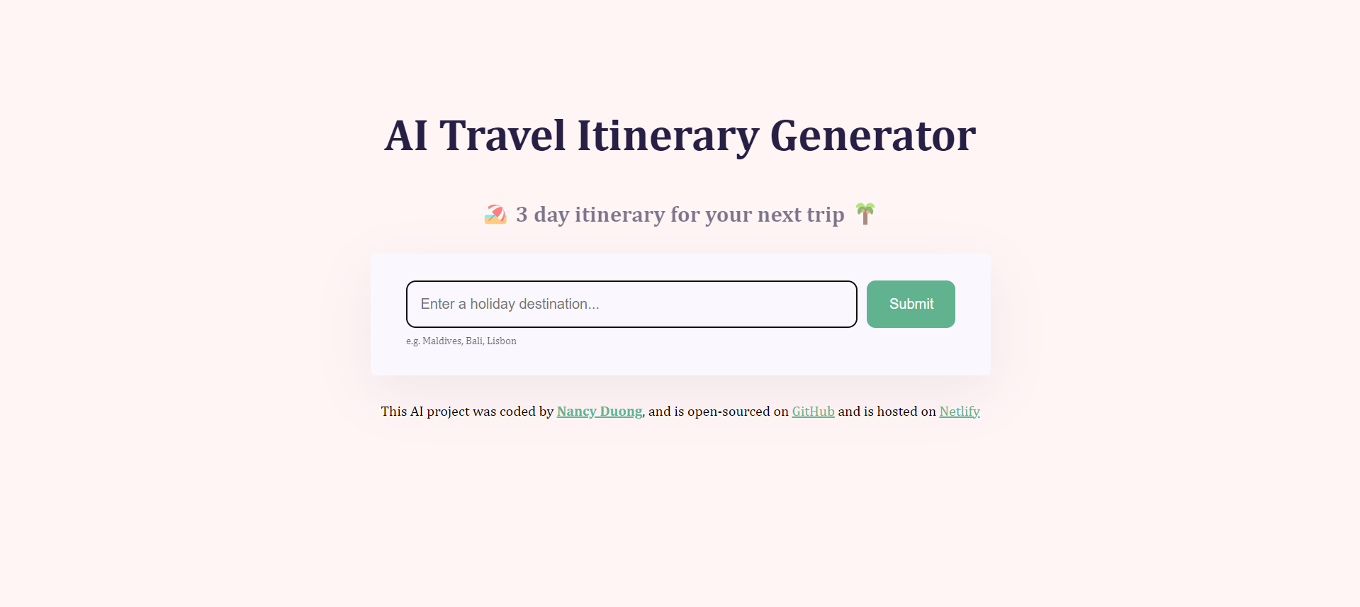 AI Travel Itinerary Generator App